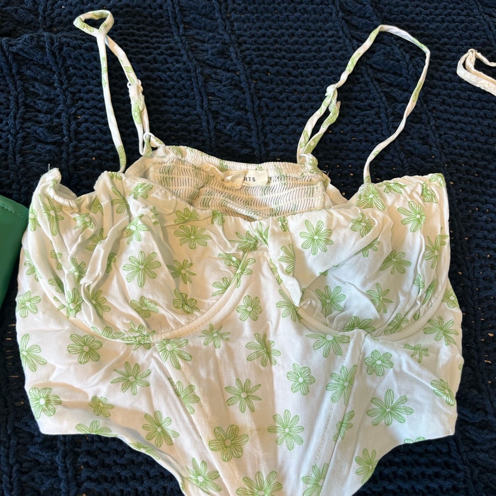 Floral Green and White Bodysuit